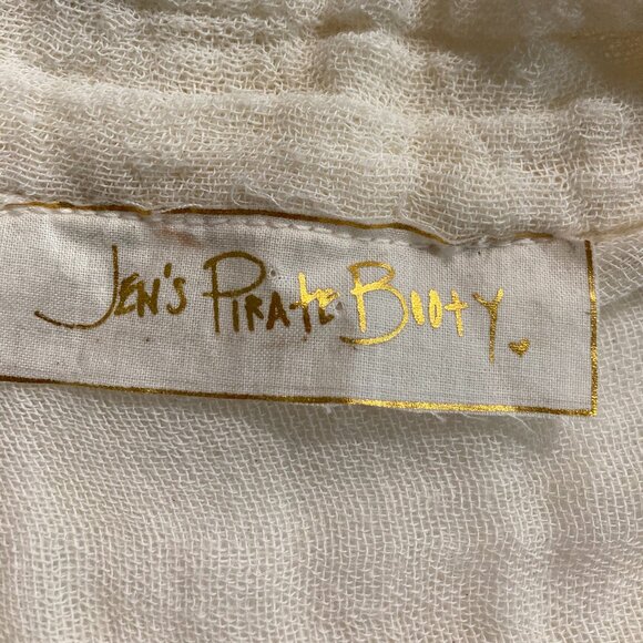 Jen’s Pirate Booty Gauze Button Up Shirt Top Short sleeve Minimalist Beige M/L - Picture 4 of 13
